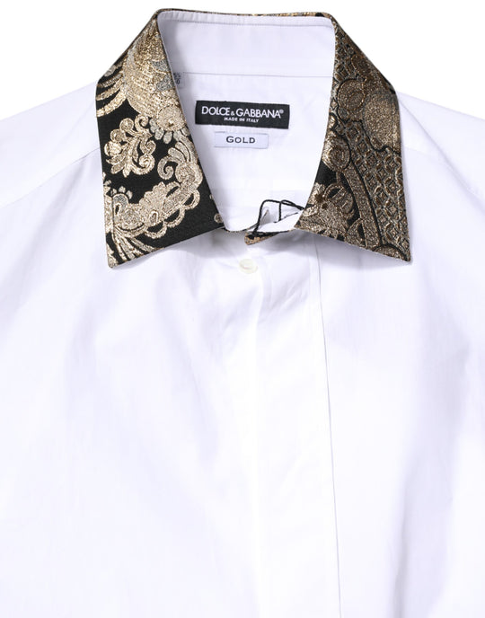 Dolce & Gabbana Weißes Baumwolle GOLD Herren Kleid Formales Hemd