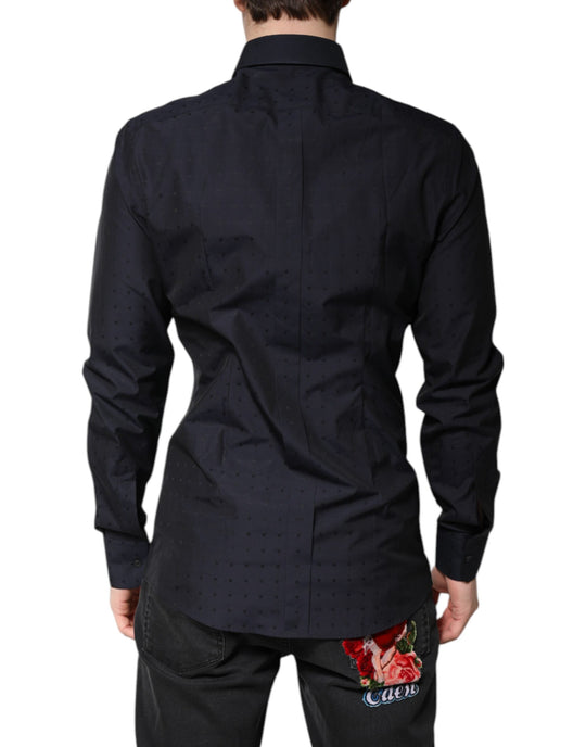 Dolce & Gabbana Schwarzes Baumwolle GOLD Herren Kleid Formales Hemd