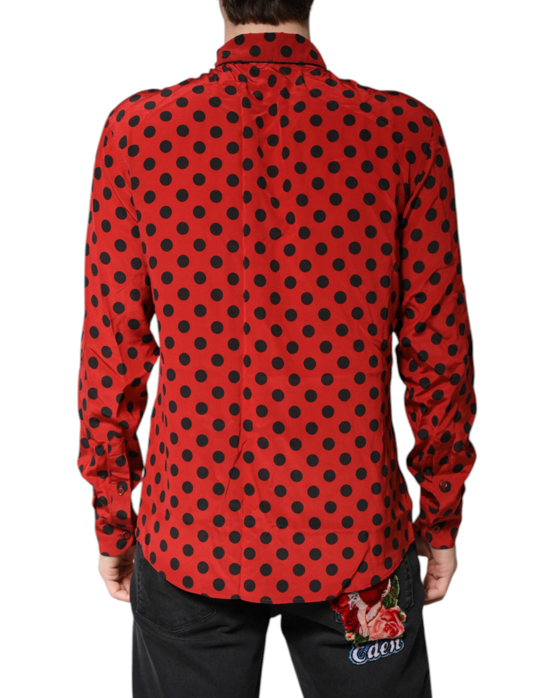 Dolce & Gabbana Rotes gepunktetes Seidenhemd mit langen Ärmeln