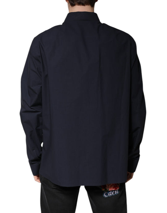 Dolce & Gabbana Dunkelblaues Langarmhemd aus Baumwolle