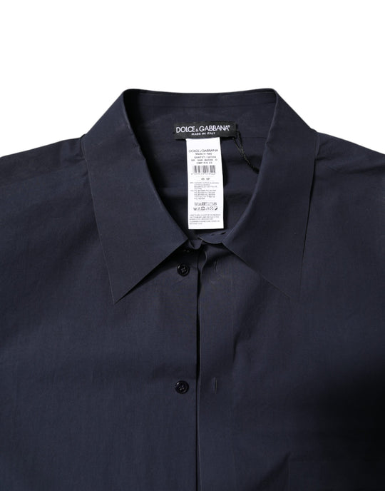 Dolce & Gabbana Dunkelblaues Langarmhemd aus Baumwolle