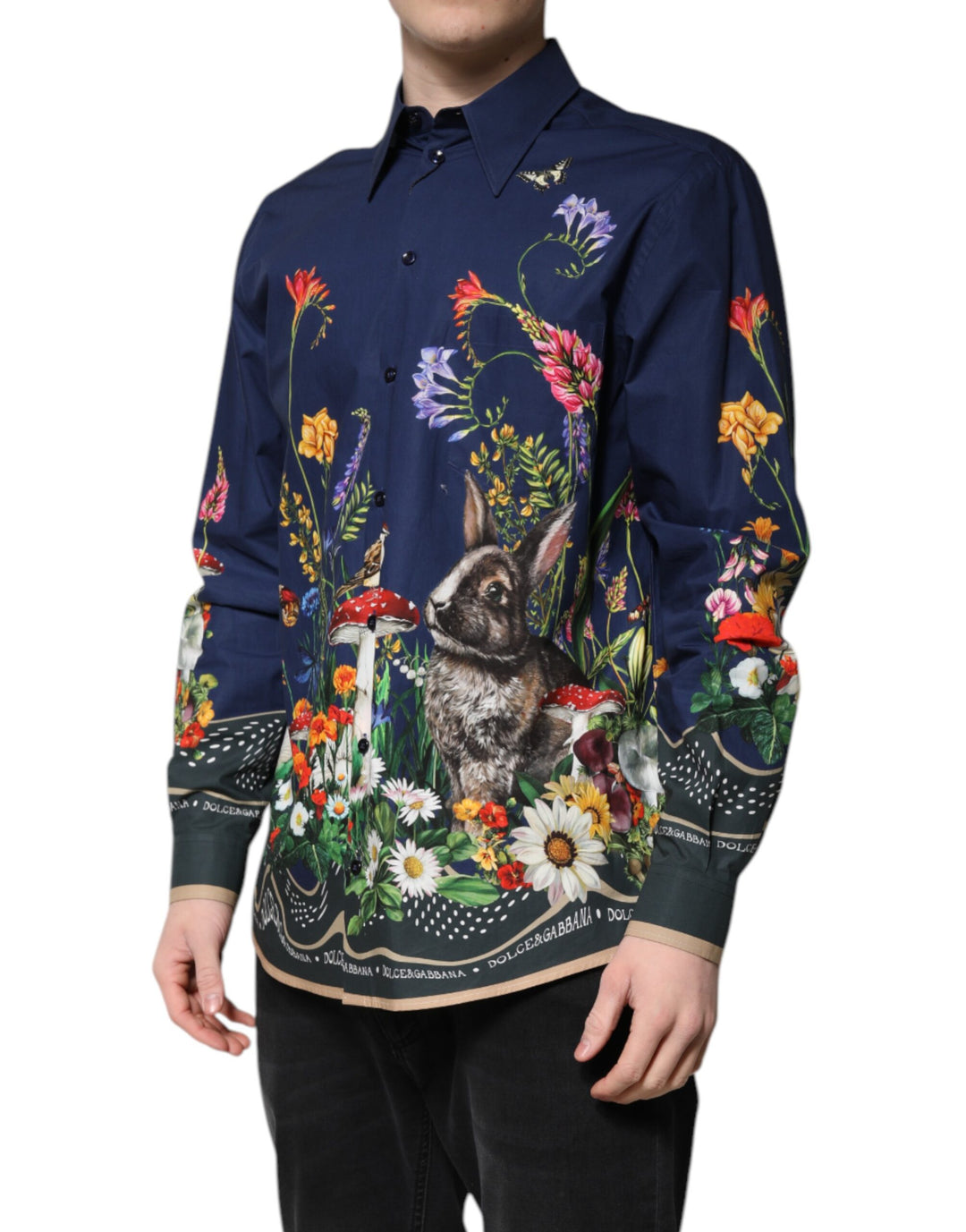 Dolce & Gabbana Blaues Langarmhemd mit Kaninchendruck