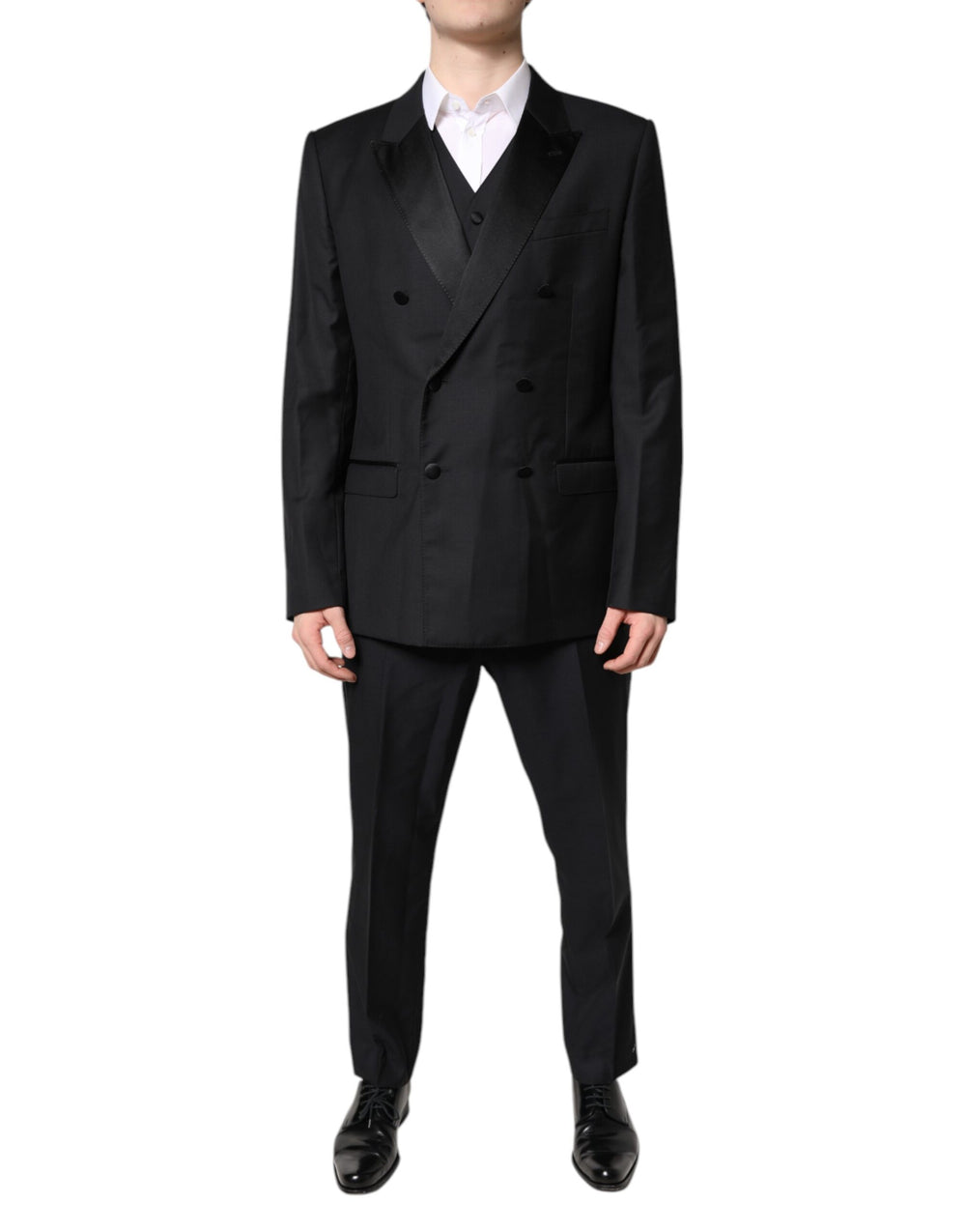 Dolce & Gabbana Schwarzer doppelreihiger formeller 3-teiliger Anzug