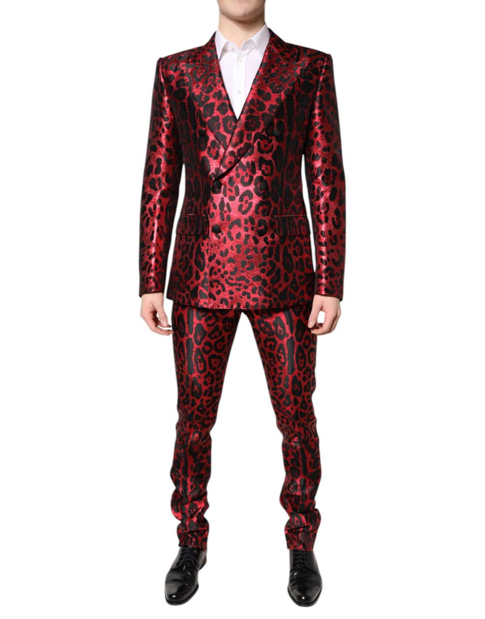 Dolce & Gabbana Roter Leopard Zweireiher 2 Stück Anzug