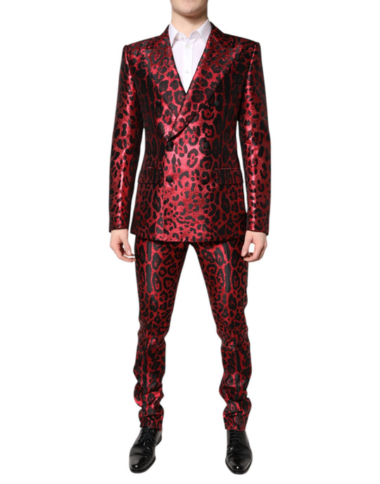 Dolce & Gabbana Roter Leopard Zweireiher 2 Stück Anzug