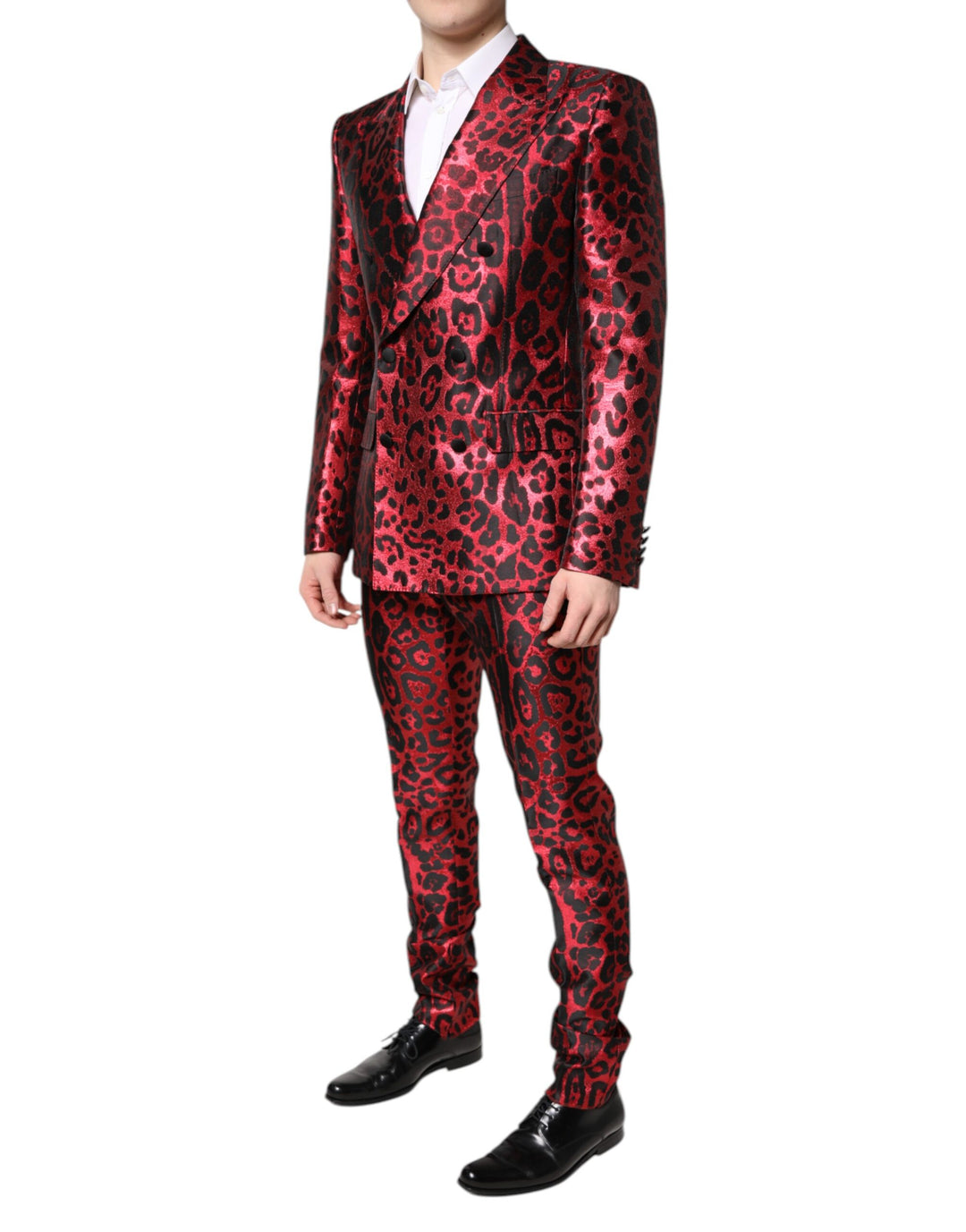 Dolce & Gabbana Roter Leopard Zweireiher 2 Stück Anzug