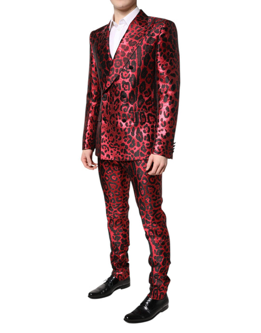 Dolce & Gabbana Roter Leopard Zweireiher 2 Stück Anzug