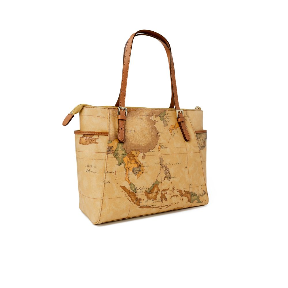 Alviero Martini Prima Classe Beigefarbene Baumwollhandtasche