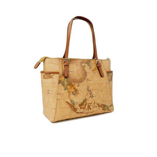 Alviero Martini Prima Classe Beigefarbene Baumwollhandtasche