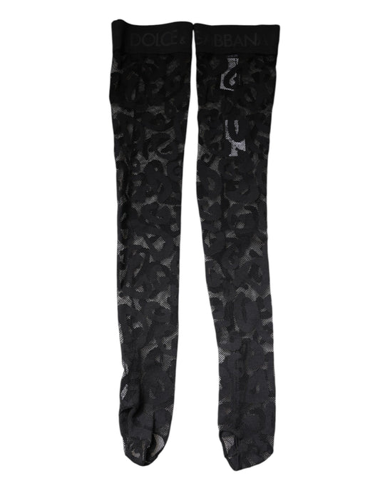 Dolce & Gabbana Schwarze florale Spitze Baumwoll-Stretchstrümpfe Socken