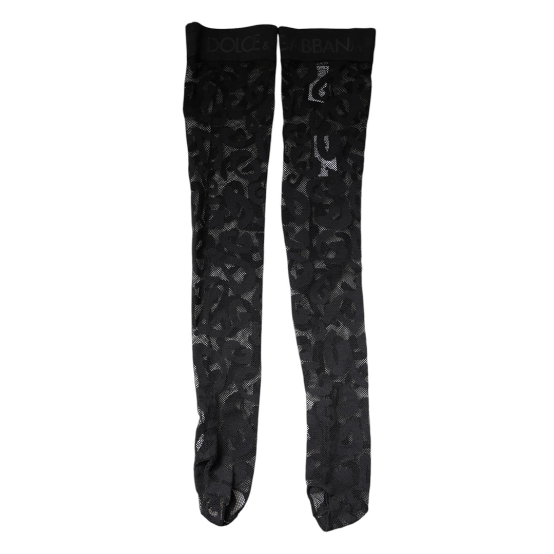 Dolce & Gabbana Schwarze florale Spitze Baumwoll-Stretchstrümpfe Socken