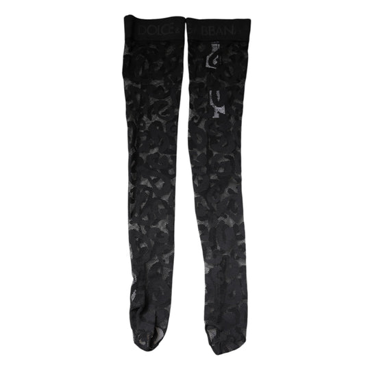 Dolce & Gabbana Schwarze florale Spitze Baumwoll-Stretchstrümpfe Socken