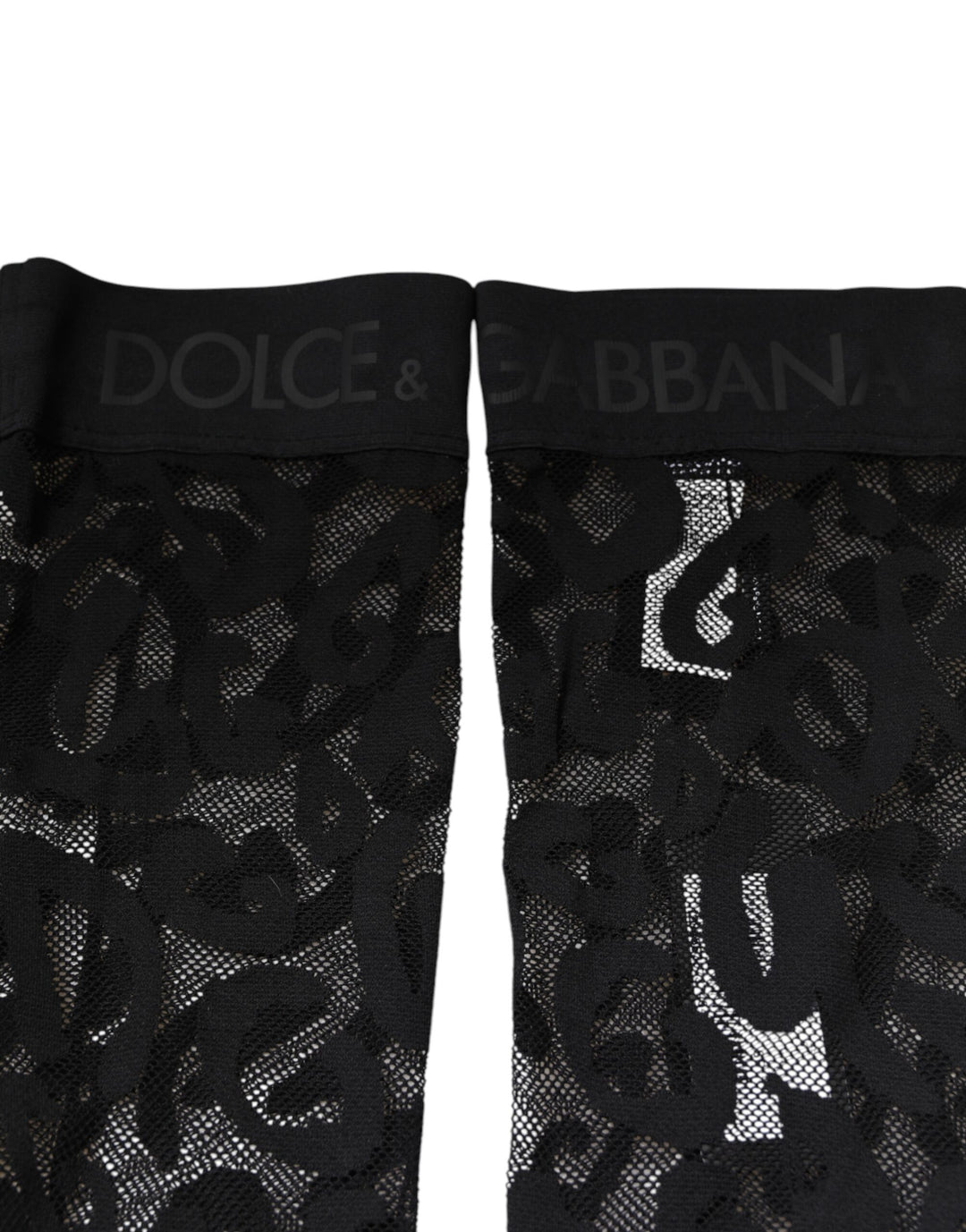 Dolce & Gabbana Schwarze florale Spitze Baumwoll-Stretchstrümpfe Socken