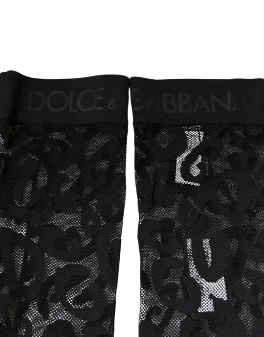 Dolce & Gabbana Schwarze florale Spitze Baumwoll-Stretchstrümpfe Socken