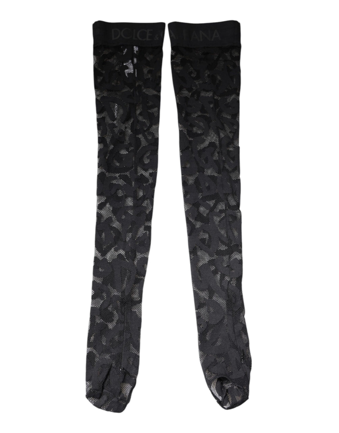 Dolce & Gabbana Schwarze florale Spitze Baumwoll-Stretchstrümpfe Socken