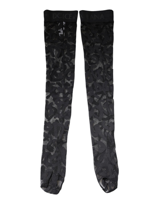 Dolce & Gabbana Schwarze florale Spitze Baumwoll-Stretchstrümpfe Socken