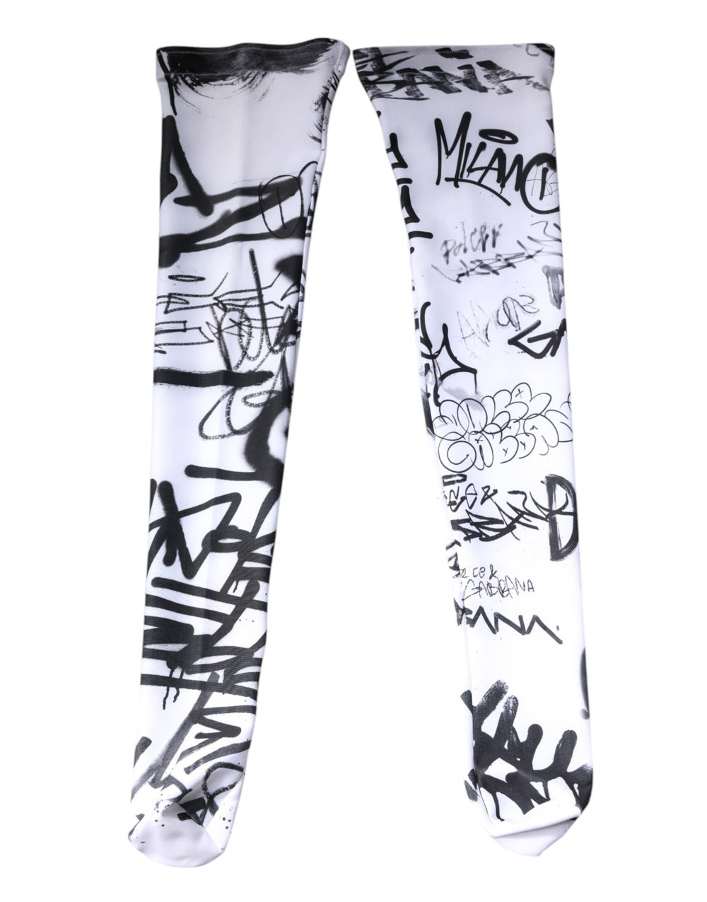 Dolce & Gabbana Weiße Graffiti-Baumwollstrümpfe über der Wade Socken