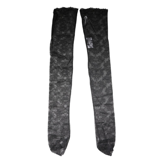 Dolce & Gabbana Schwarze florale Spitze Baumwoll-Stretchstrümpfe Socken
