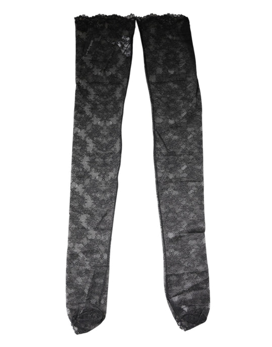 Dolce & Gabbana Schwarze florale Spitze Baumwoll-Stretchstrümpfe Socken
