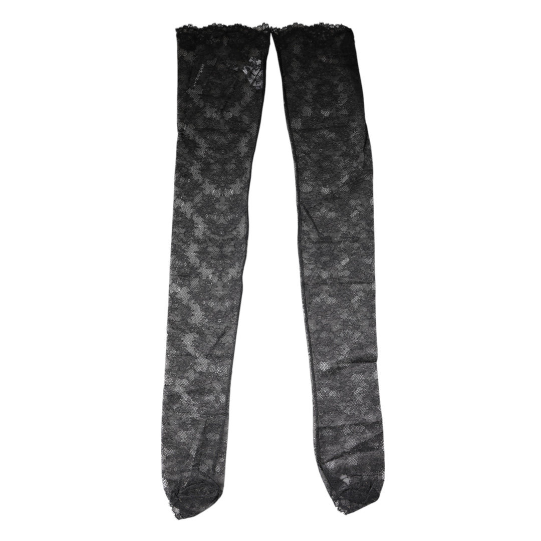 Dolce & Gabbana Schwarze florale Spitze Baumwoll-Stretchstrümpfe Socken