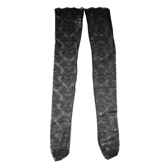 Dolce & Gabbana Schwarze florale Spitze Baumwoll-Stretchstrümpfe Socken