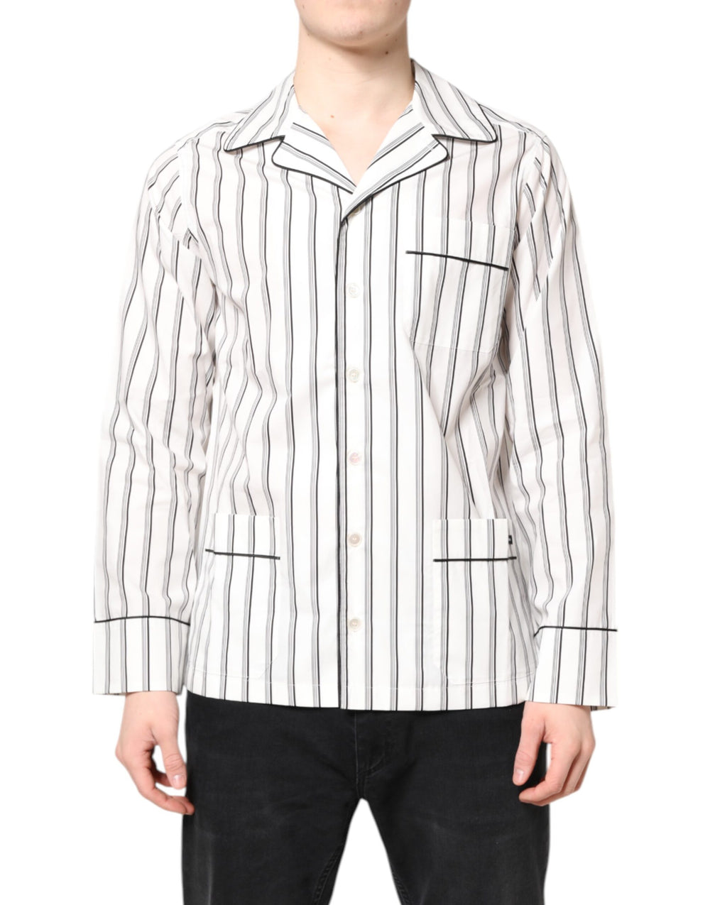 Dolce & Gabbana Weiß gestreiftes Lounge-Pyjama-Schlafanzug-Shirt