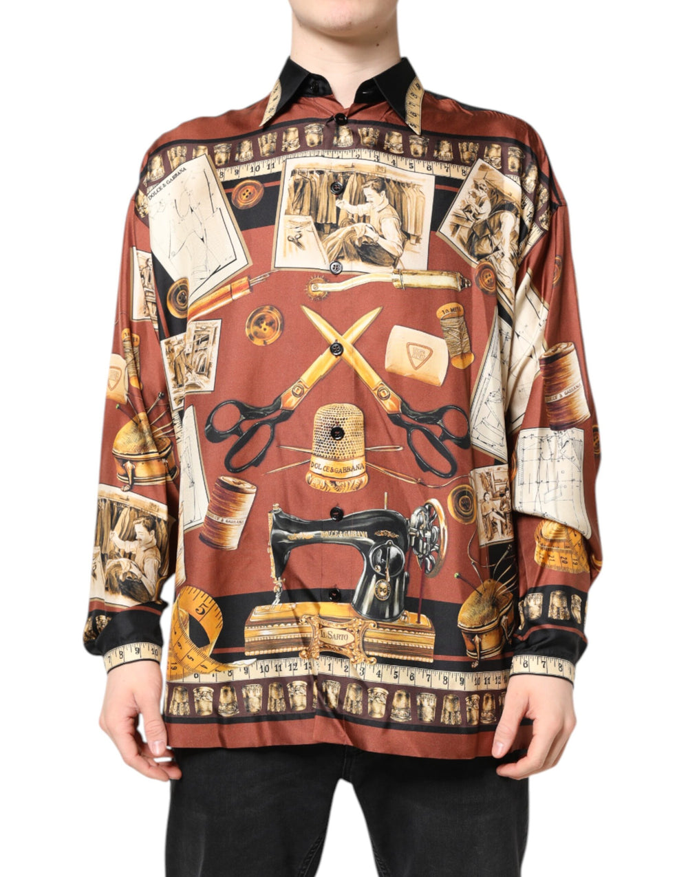Dolce & Gabbana Multicolor Tailor Print Seide Freizeithemd