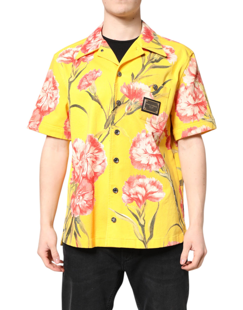 Dolce & Gabbana Gelbes geblümtes Männer Button Down Freizeithemd