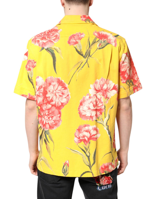 Dolce & Gabbana Gelbes geblümtes Männer Button Down Freizeithemd
