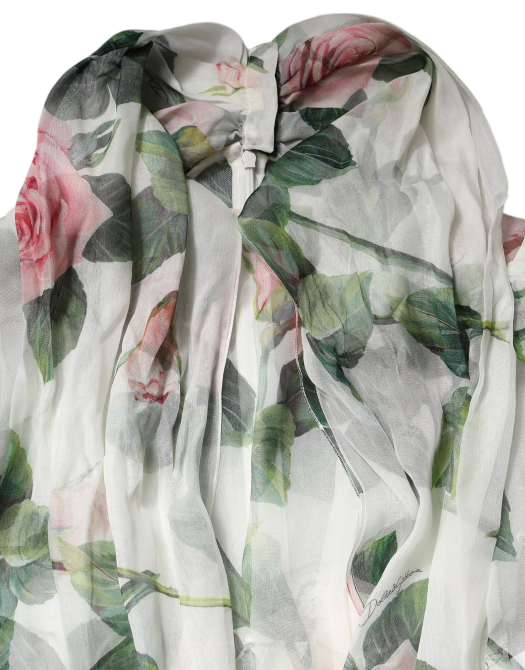 Dolce & Gabbana Weißes geblümtes Rosen Maxi Kleid lang