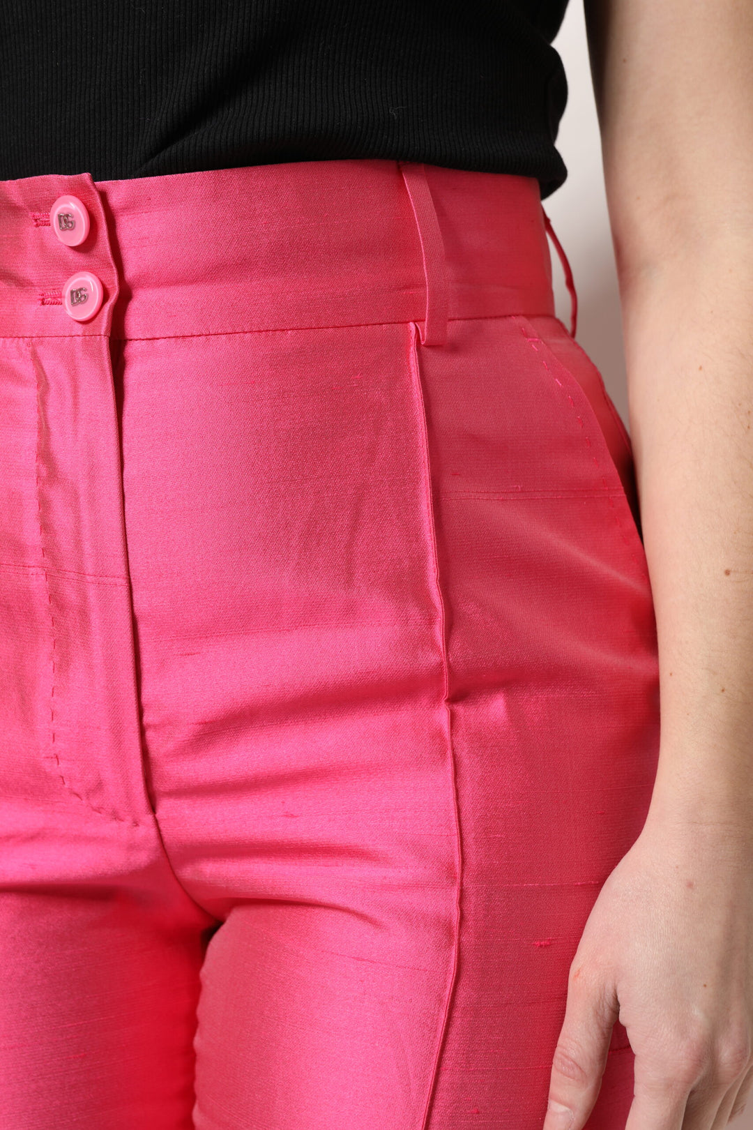 Dolce & Gabbana Rosa Seidenhose mit hoher Taille