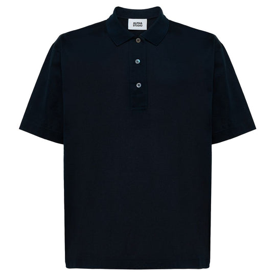 Alpha Studio Blaues Baumwoll-Poloshirt