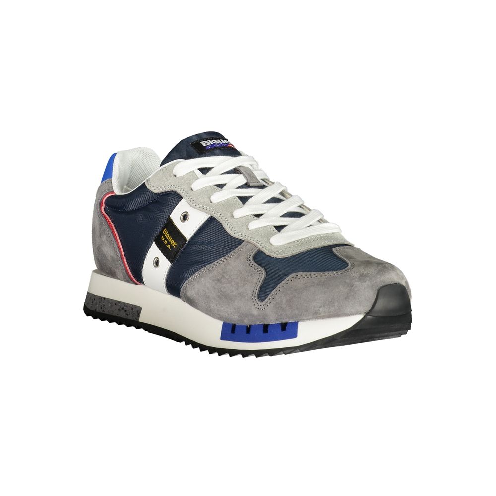 Blauer Graue Leder Herren Sneaker