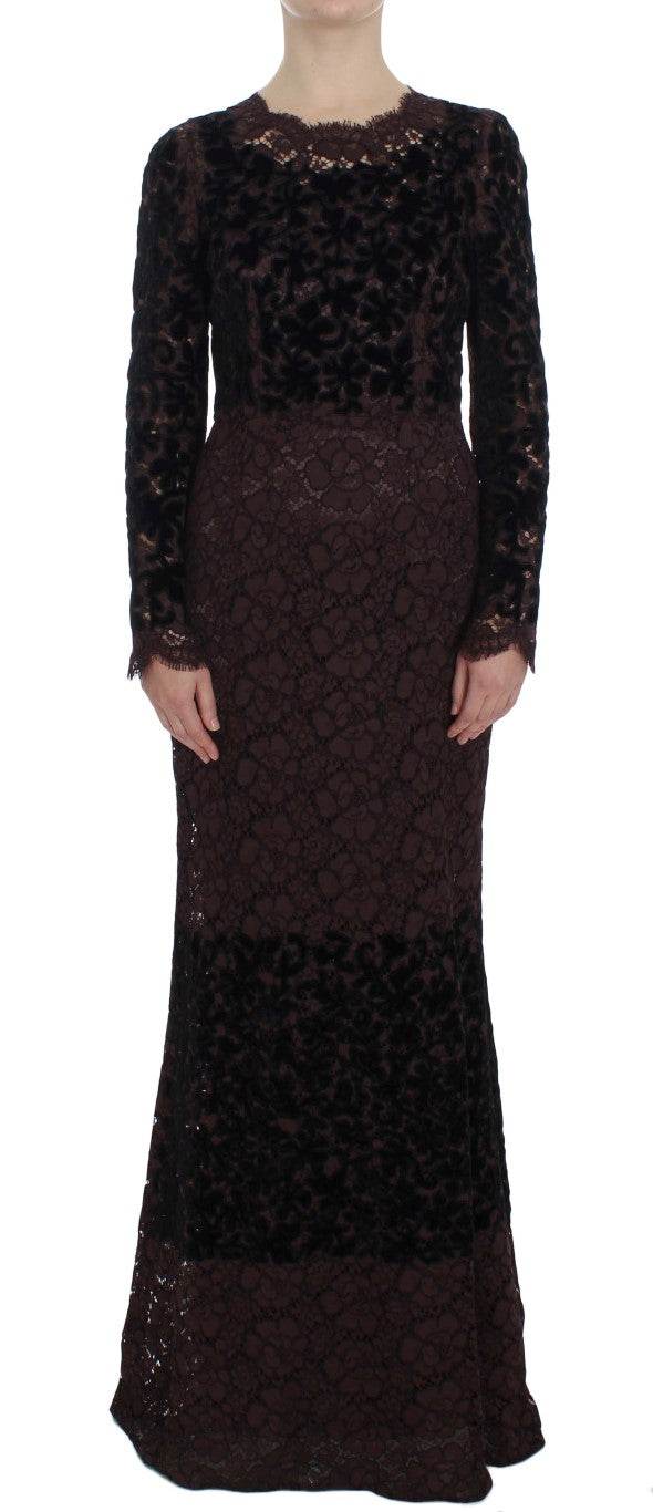 Dolce & Gabbana Elegantes lila geblümtes Maxikleid aus Spitze - Léoré