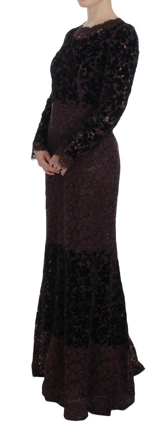 Dolce & Gabbana Elegantes lila geblümtes Maxikleid aus Spitze - Léoré