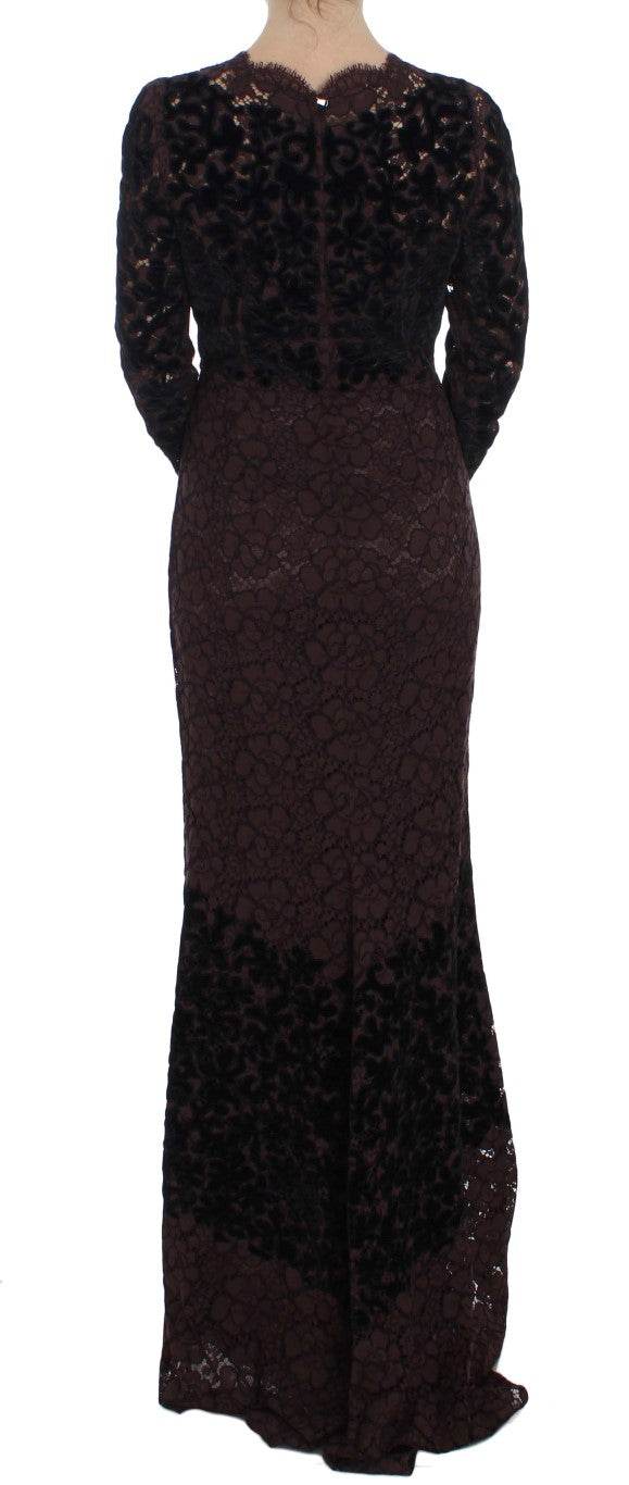 Dolce & Gabbana Elegantes lila geblümtes Maxikleid aus Spitze - Léoré