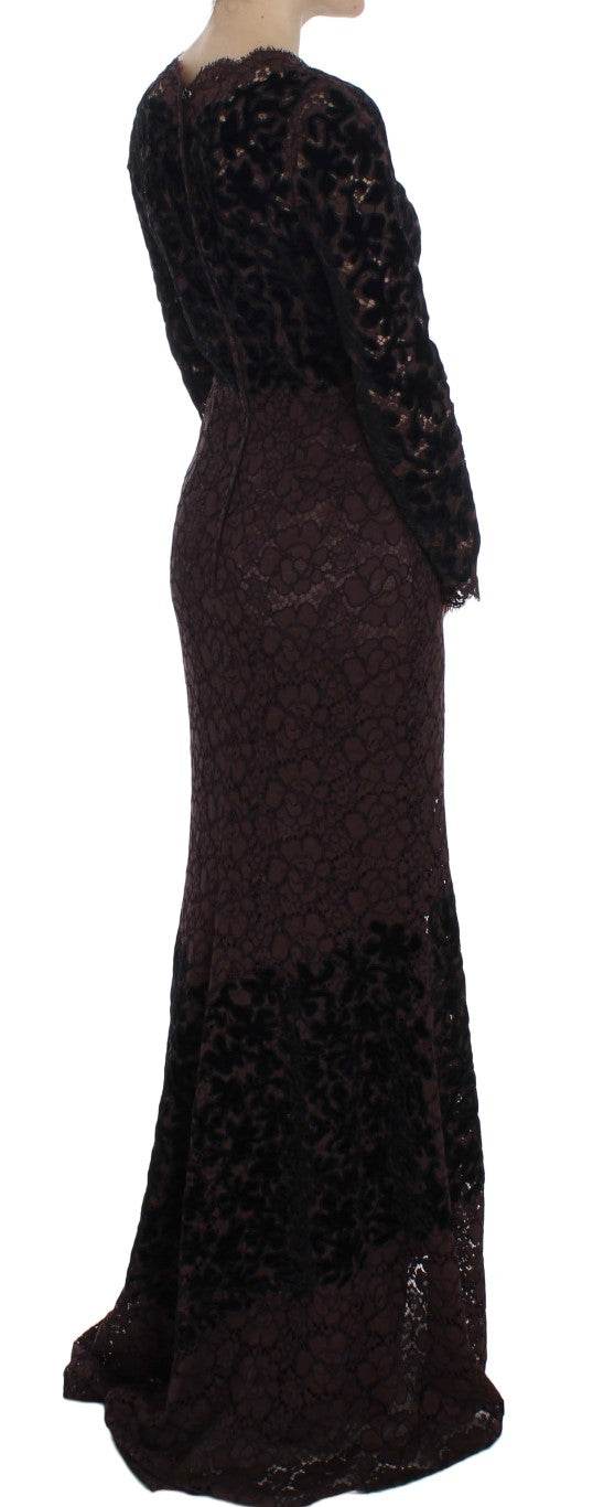 Dolce & Gabbana Elegantes lila geblümtes Maxikleid aus Spitze - Léoré