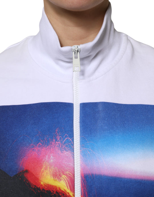 MSGM Weiße Grafikdruck-Baumwoll-Langarm-Bomberjacke mit Reißverschluss