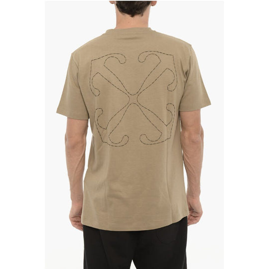 Off-White Slim Fit T-Shirt mit Rundhalsausschnitt und gesticktem Logo