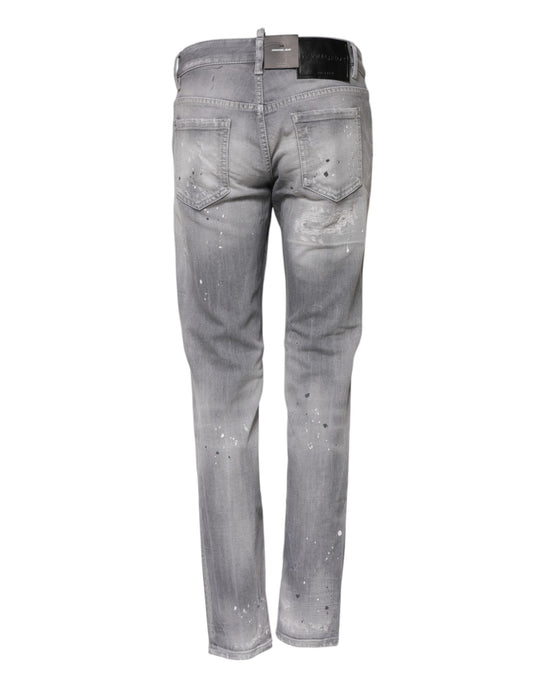 Dsquared² Graue verwaschene Denim-Jeans mit mittlerer Taille, konisch zulaufend