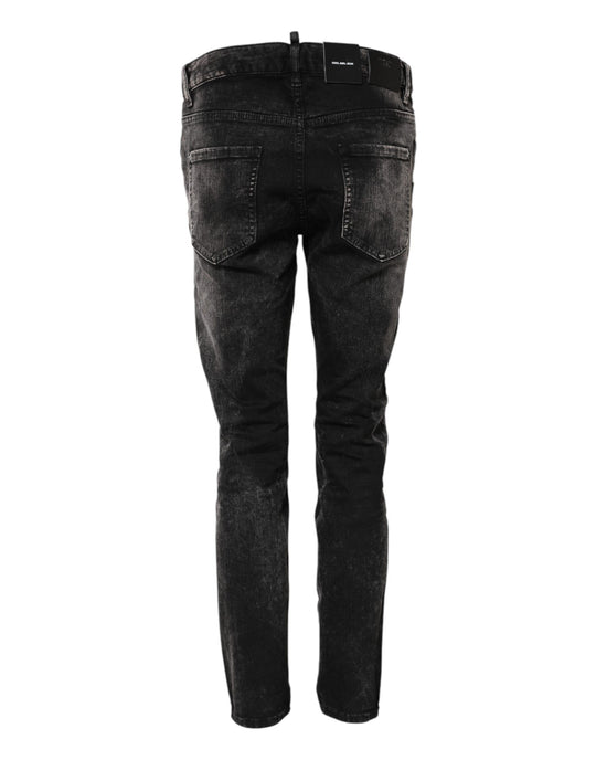 Dsquared² Schwarze verwaschene Denim-Jeans mit mittlerer Taille, konisch zulaufend
