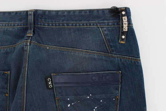 Costume National Blaue Waschung Paint Slim Fit Hose Jeans