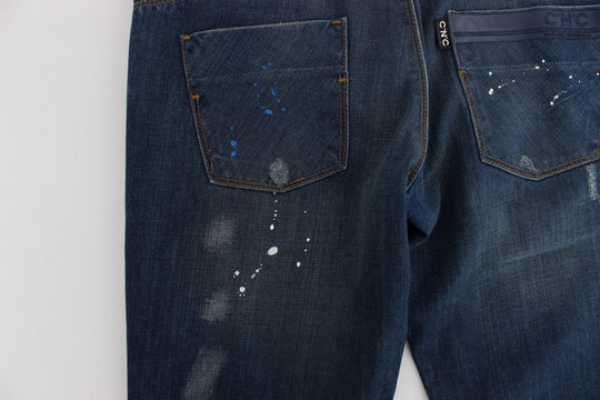 Costume National Blaue Waschung Paint Slim Fit Hose Jeans