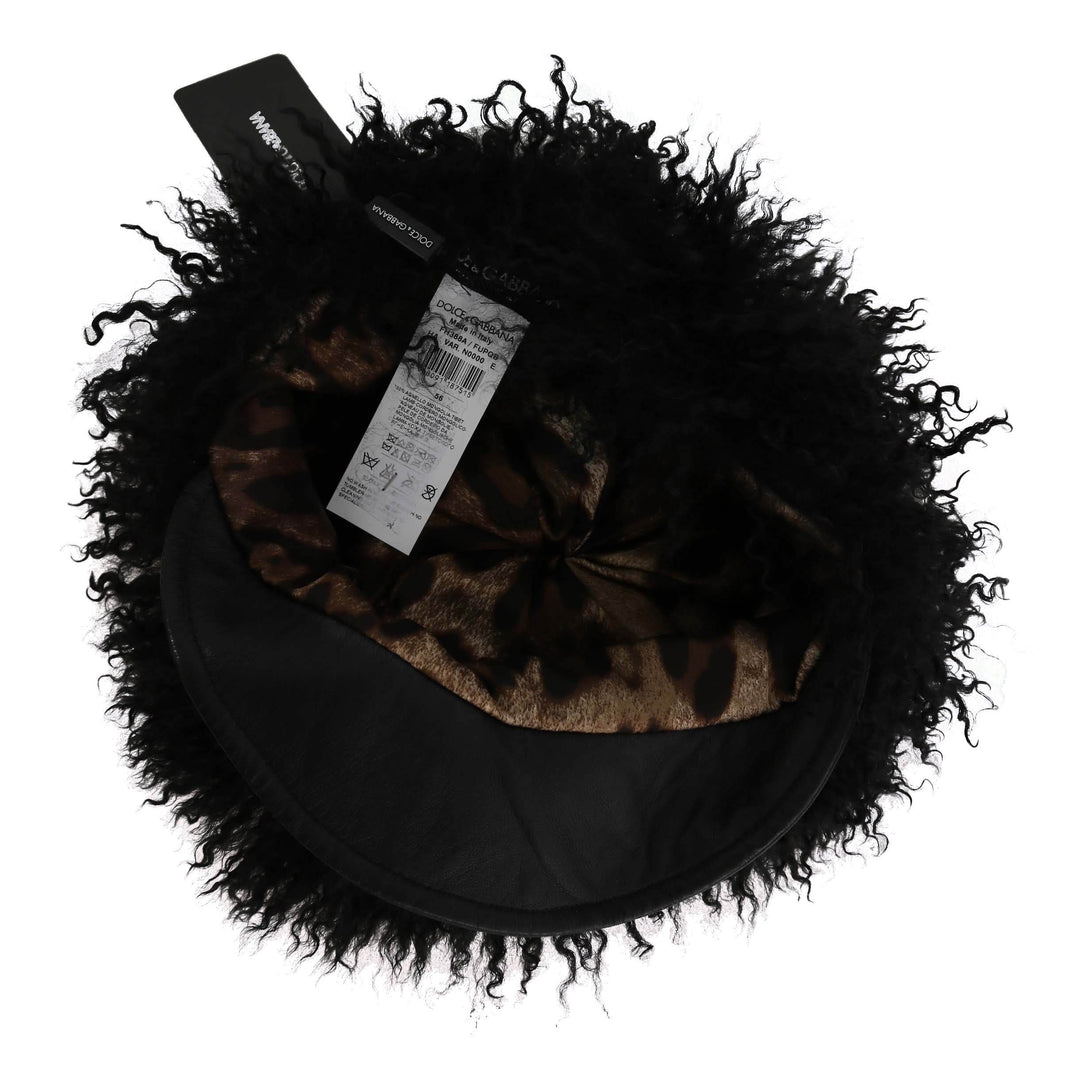 Dolce & Gabbana Schicke schwarze Gatsby-Mütze aus Tibet-Lammfell - Léoré