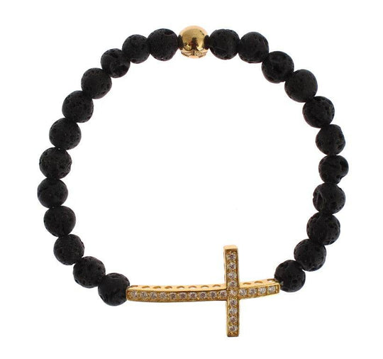 Nialaya Elegantes Gold & Schwarzes Lavastein-Armband - Léoré