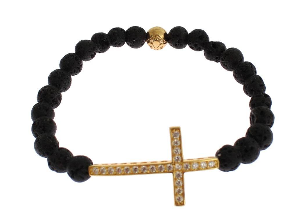 Nialaya Elegantes Gold & Schwarzes Lavastein-Armband - Léoré