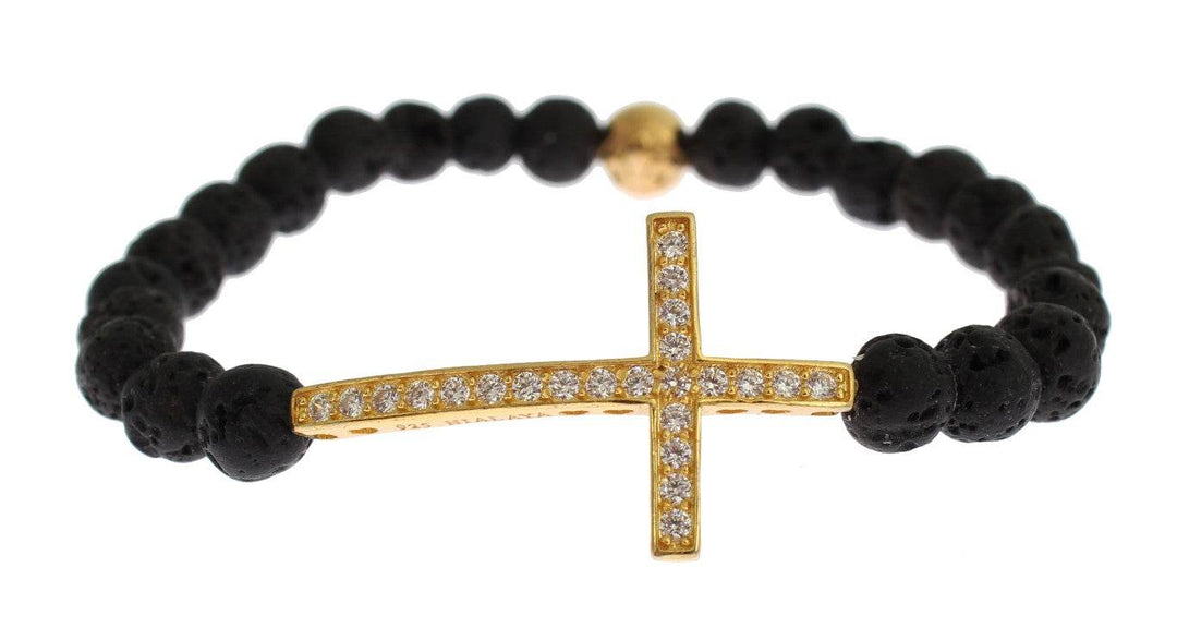 Nialaya Elegantes Gold & Schwarzes Lavastein-Armband - Léoré