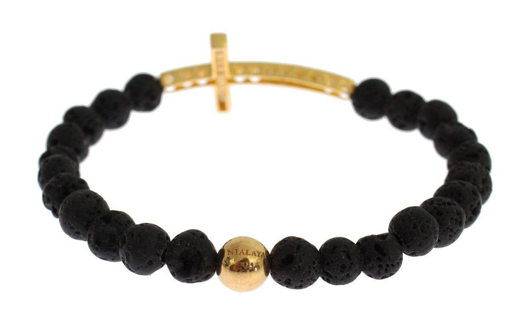 Nialaya Elegantes Gold & Schwarzes Lavastein-Armband - Léoré