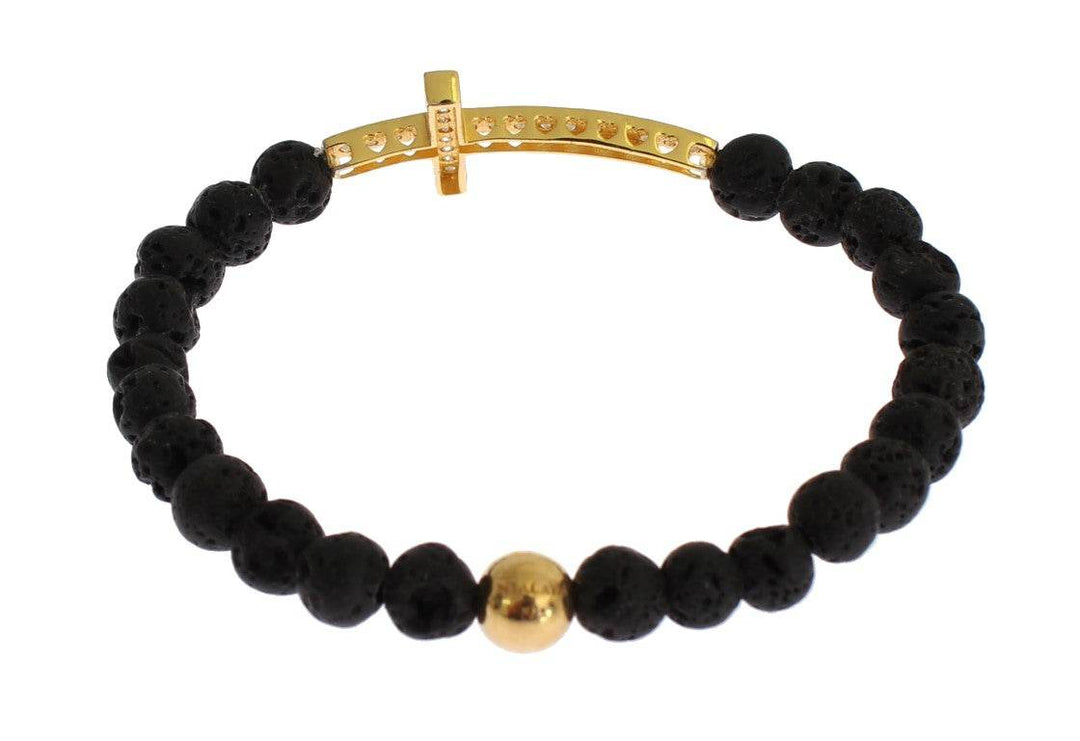 Nialaya Elegantes Gold & Schwarzes Lavastein-Armband - Léoré