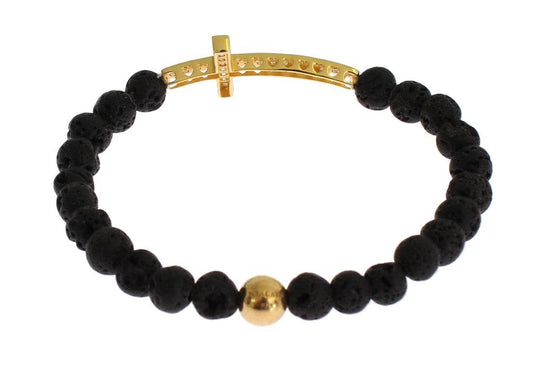 Nialaya Elegantes Gold & Schwarzes Lavastein-Armband - Léoré